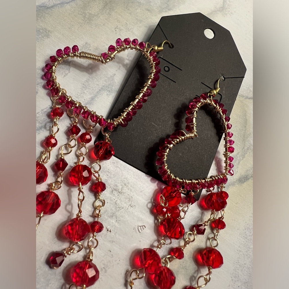 Bleeding heart handmade earrings with Swarovski crystals